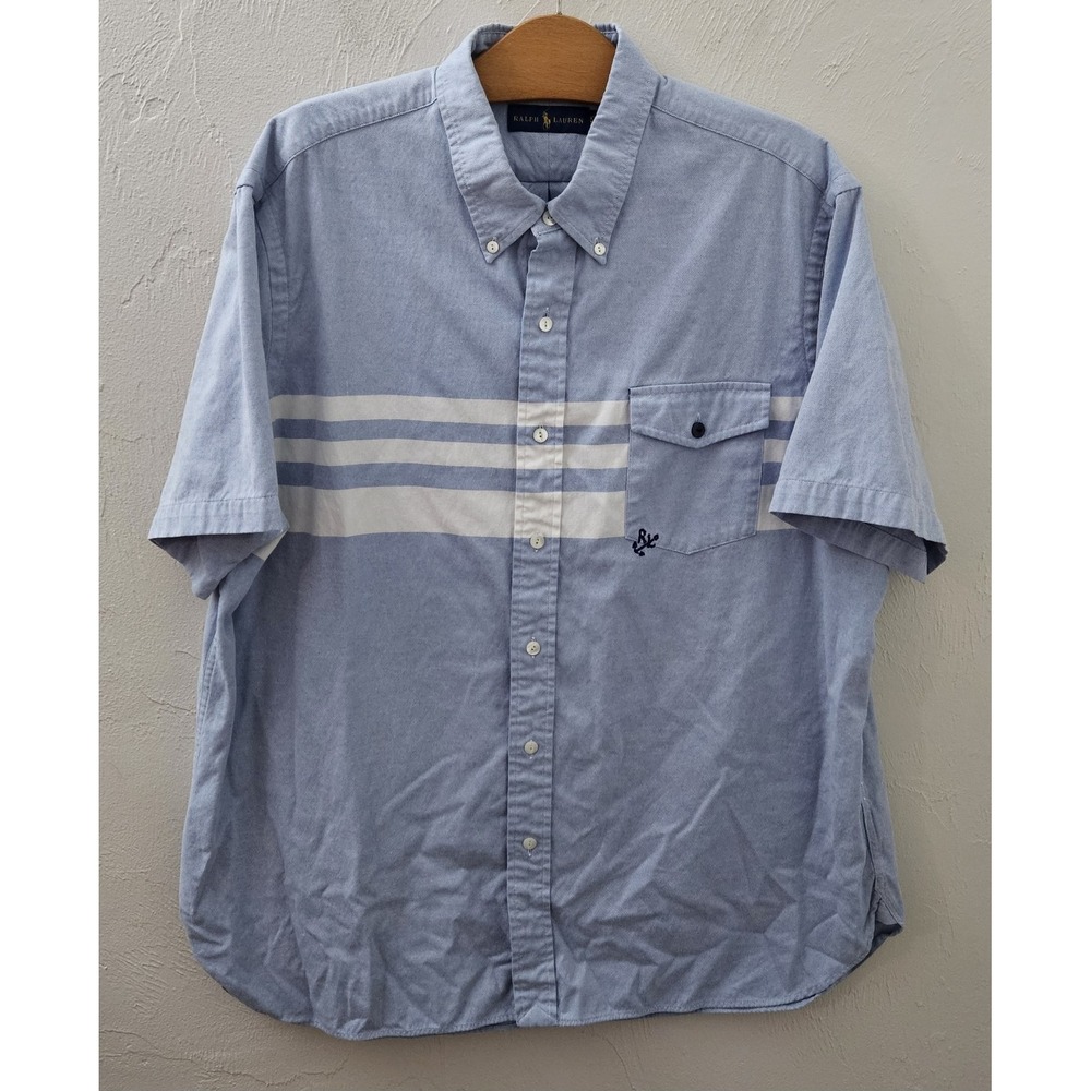 Ralph Lauren Men's Short Sleeve Shirt Size XXL Oxford Striped Nautical Anchor